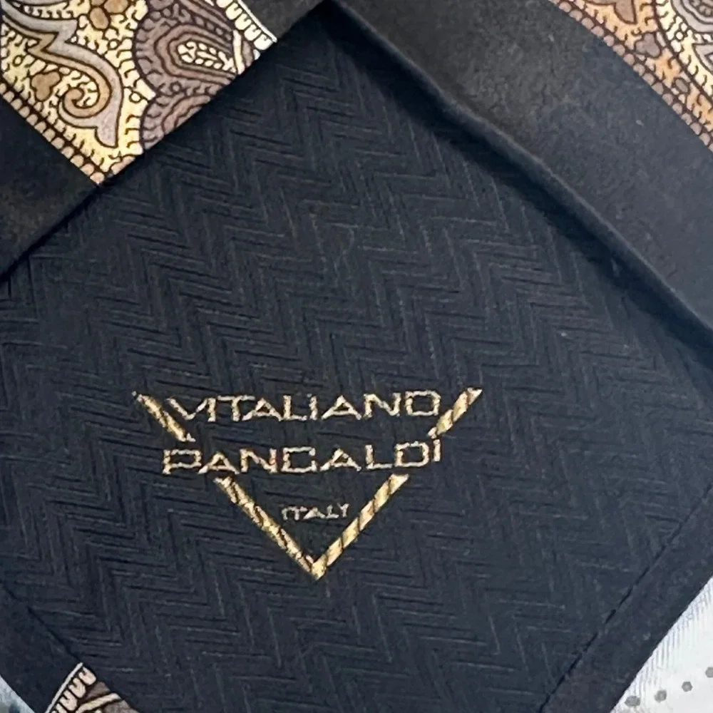 Vitaliano Pancaldi Italy Silk Tie Black Gold Paisley Diagonal Stripe Mens